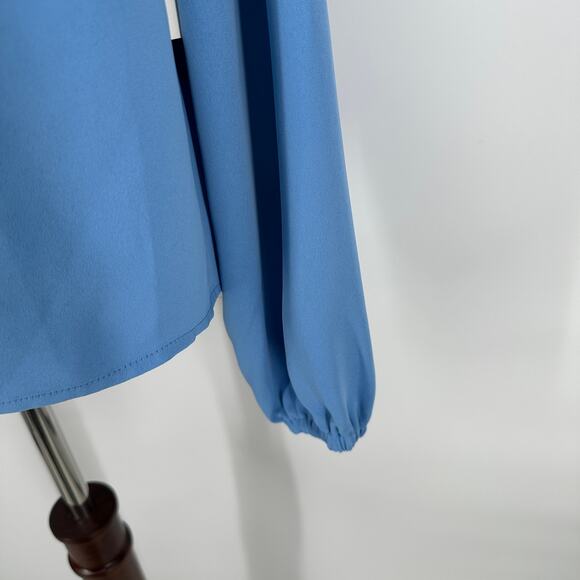 Open Edit Pleated Asymetric Neck Single Cold Shoulder Blue New Blouse Womens XL - Picture 5 of 9